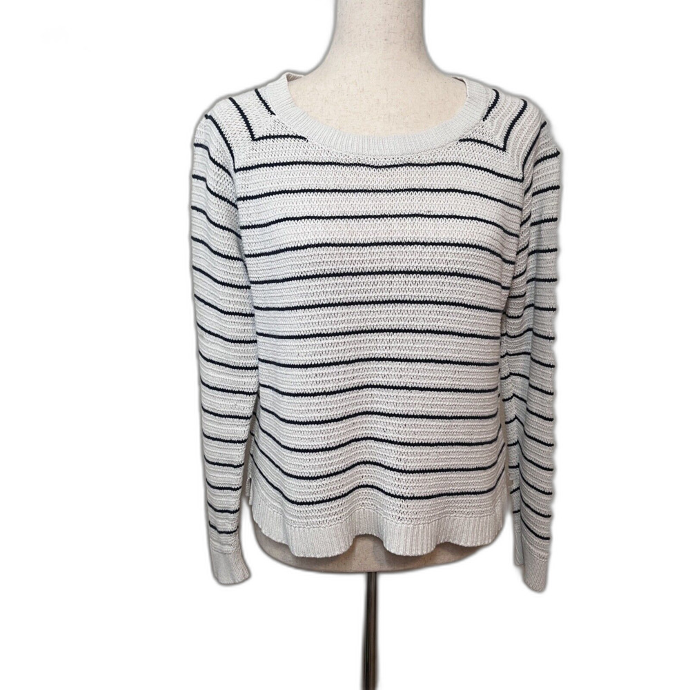 Madewell Sweater Blue White Striped Women Size Large Pullover Round Neck